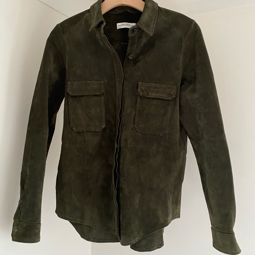 ZARA Premium Denim Collection Suede Shirt in Green